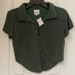 Dark Green Cropped Button-Up Shirt